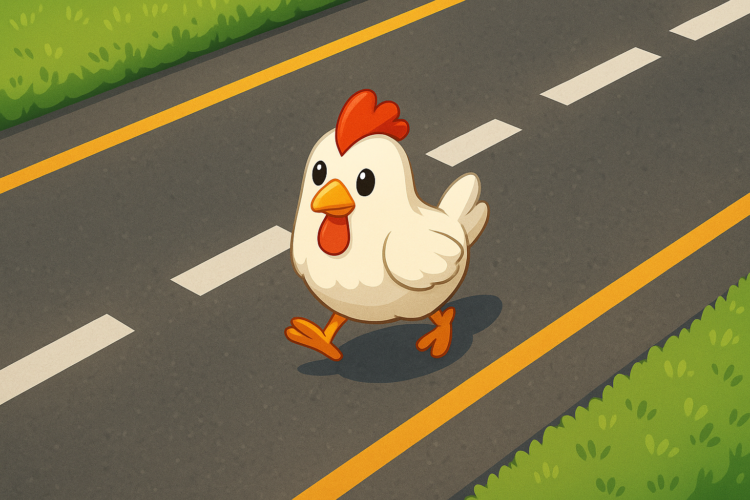 Chicken running on road